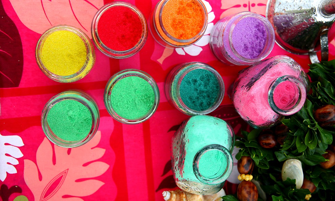 multi rainbow colors of sand on the beach in Hawaii